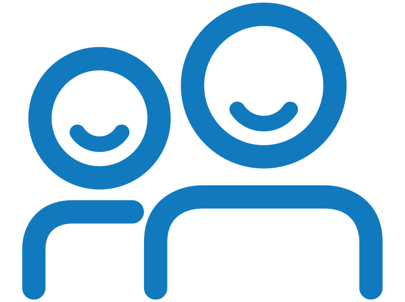 A blue outline icon showing the top half of two people
