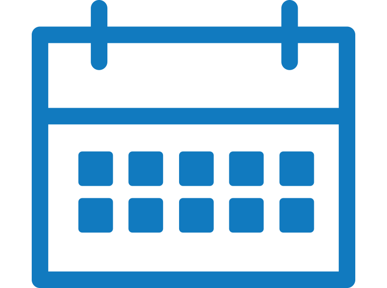 A blue outline icon of a calendar